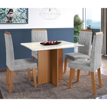 Conjunto Mesa de Jantar Mônaco e 4 Cadeiras Florença Indekes – Freijó/Off White/Titânio