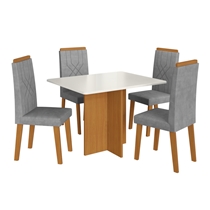 Conjunto Mesa de Jantar Mônaco e 4 Cadeiras Florença Indekes – Freijó/Off White/Titânio