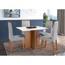 Conjunto Mesa de Jantar Mônaco e 4 Cadeiras Florença Indekes – Freijó/Off White/Titânio