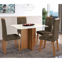 Conjunto Mesa de Jantar Mônaco e 4 Cadeiras Florença Indekes – Freijó/Off White/Capuccino