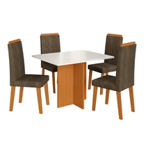 Conjunto Mesa de Jantar Mônaco e 4 Cadeiras Florença Indekes – Freijó/Off White/Capuccino