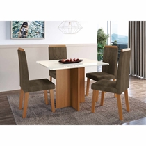 Conjunto Mesa de Jantar Mônaco e 4 Cadeiras Florença Indekes – Freijó/Off White/Capuccino