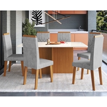 Conjunto Mesa de Jantar Mônaco e 6 Cadeiras Florença Indekes – Freijó/Off White/Titânio