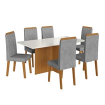 Conjunto Mesa de Jantar Mônaco e 6 Cadeiras Florença Indekes – Freijó/Off White/Titânio