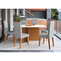 Conjunto Mesa de Jantar Mônaco e 6 Cadeiras Florença Indekes – Freijó/Off White/Titânio