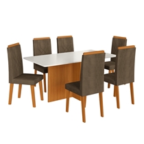 Conjunto Mesa de Jantar Mônaco e 6 Cadeiras Florença Indekes – Freijó/Off White/Capuccino