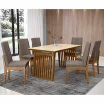 Conjunto Mesa de Jantar Moscou com vidro e 6 Cadeiras Londres Madetal -Mel/Marrom