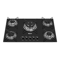 Cooktop 5 Bocas a Gás Clarice Tripla Chama com Mesa em Vidro Temperado Preto – Bivolt