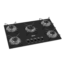 Cooktop 5 Bocas a Gás Clarice Mega Chama com Mesa em Vidro Temperado Preto – Bivolt