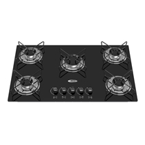 Cooktop 5 Bocas a Gás Clarice Mega Chama com Mesa em Vidro Temperado Preto – Bivolt