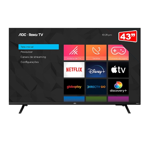 Smart TV 43" AOC Full HD 5135 com Comando de Voz Roku TV 3 HDMI 1 USB