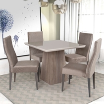 Conjunto Mesa de Jantar Roma com Vidro e 4 Cadeiras Valencia Madetal - Griseo/Capuccino