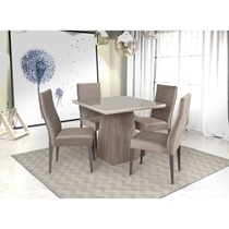 Conjunto Mesa de Jantar Roma com Vidro e 4 Cadeiras Valencia Madetal - Griseo/Capuccino