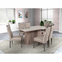 Conjunto Mesa de Jantar Toquio com Vidro e 6 Cadeiras Grecia Madetal - Griseo/Bege