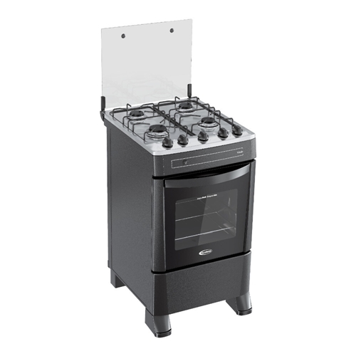 Fogão 4 Bocas Clarice Vitale com Mesa em Aço Inox e Acendimento Automático Preto - Bivolt