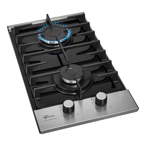 Cooktop 2 Bocas a Gás Fischer Platinium com Mesa de Vidro e Tripla Chama Preto – Bivolt