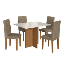 Conjunto Mesa de Jantar Monaco e 4 Cadeiras Agata Indekes – Off White/ Cacau