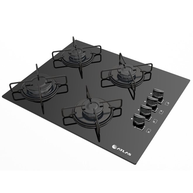Cooktop 4 Bocas a Gás Atlas Agile Preto Bivolt Schumann