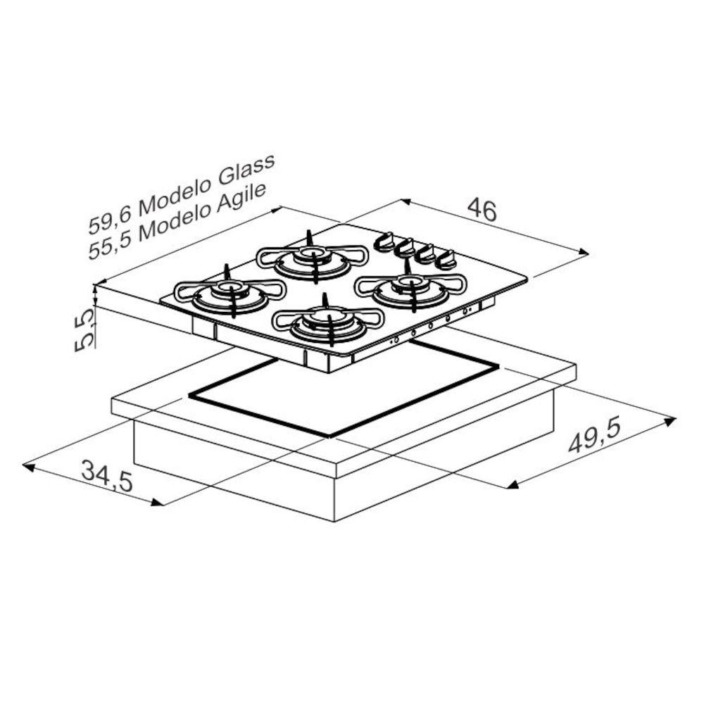 Cooktop 4 Bocas a Gás Atlas Agile Preto Bivolt Schumann