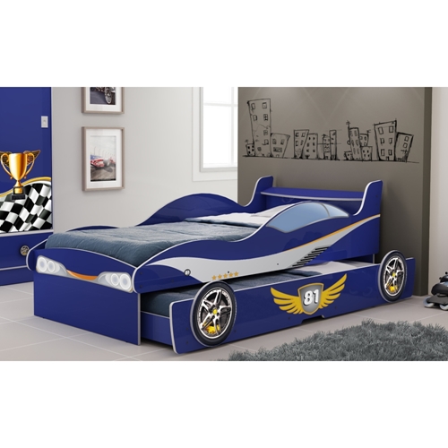 Cama Infantil Solteiro Carro de Corrida Azul