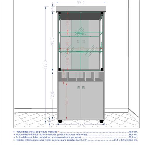 Cristaleira em Cera 1 Porta com Aberturas Laterais e Fundo em Espelho