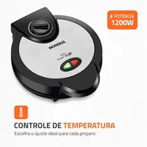 Máquina de Waffle Mondial Waffle Maker GW-01 com Chapas Antiaderentes Preto/Inox