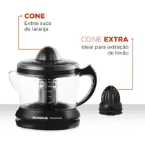 Espremedor de Frutas Mondial Premium E-02 com Cone Extra e Acionamento Automático Preto
