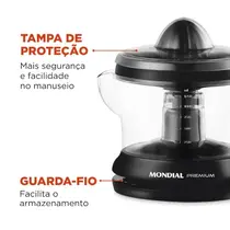 Espremedor de Frutas Mondial Premium E-02 com Cone Extra e Acionamento Automático Preto