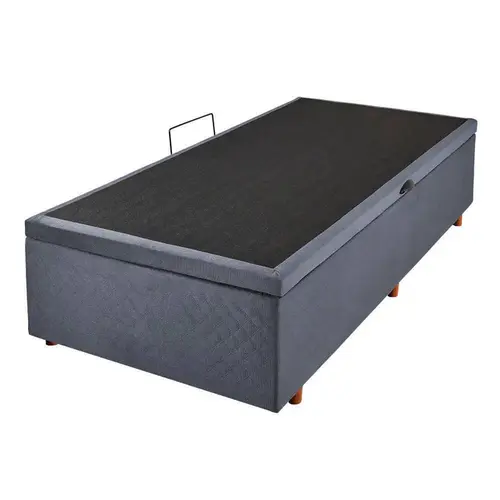 Base para Cama Box Solteiro com Baú Cristalflex Suede 88x188x36cm - Chumbo