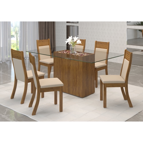 Conjunto Mesa de Jantar Retangular Duda 1,80 x 1,00 Com 6 Cadeiras Canada