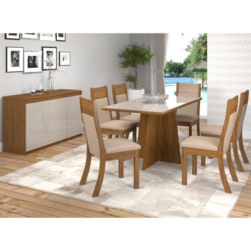 Conjunto Sala de Jantar Lara 6 Cadeiras Berlim Rufato