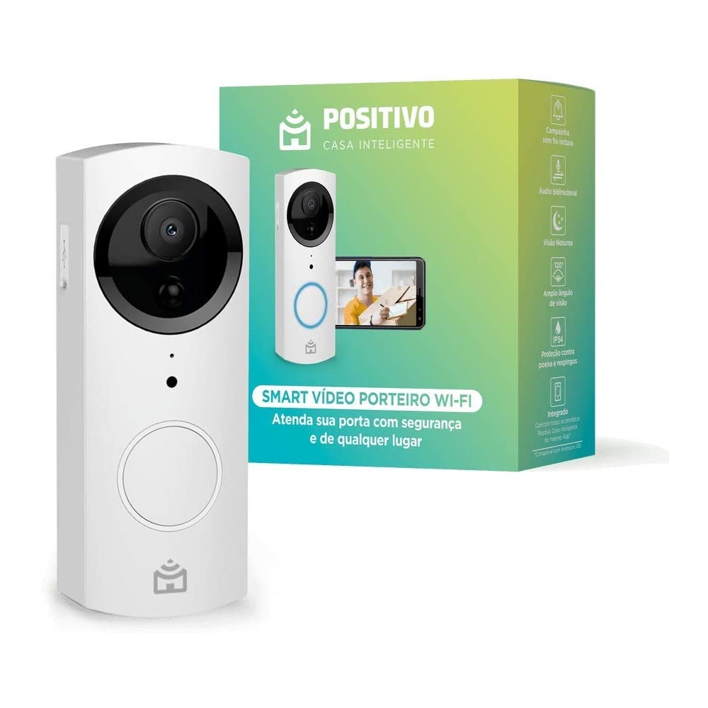 Smart Vídeo Porteiro Wi-Fi Positivo HD 720p Branco Multisom