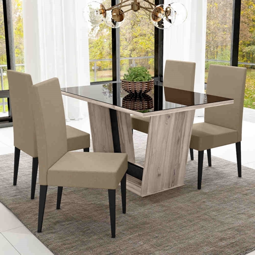 Conjunto Mesa com 6 cadeiras em Madeira Maciça - Piani Decor