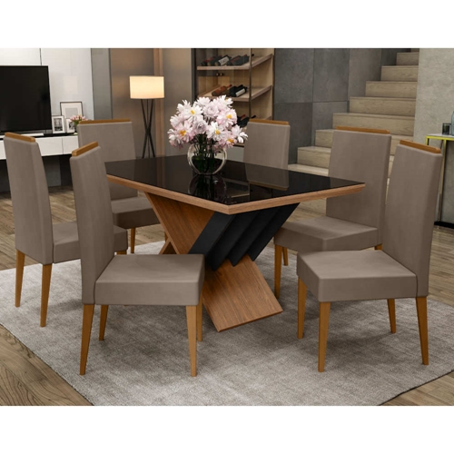 Conjunto de Mesa Madeira Maciça com 6 Cadeiras Essência - Mel