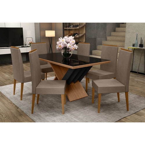 Conjunto Mesa de Jantar Madetal Madri com 6 Cadeiras V