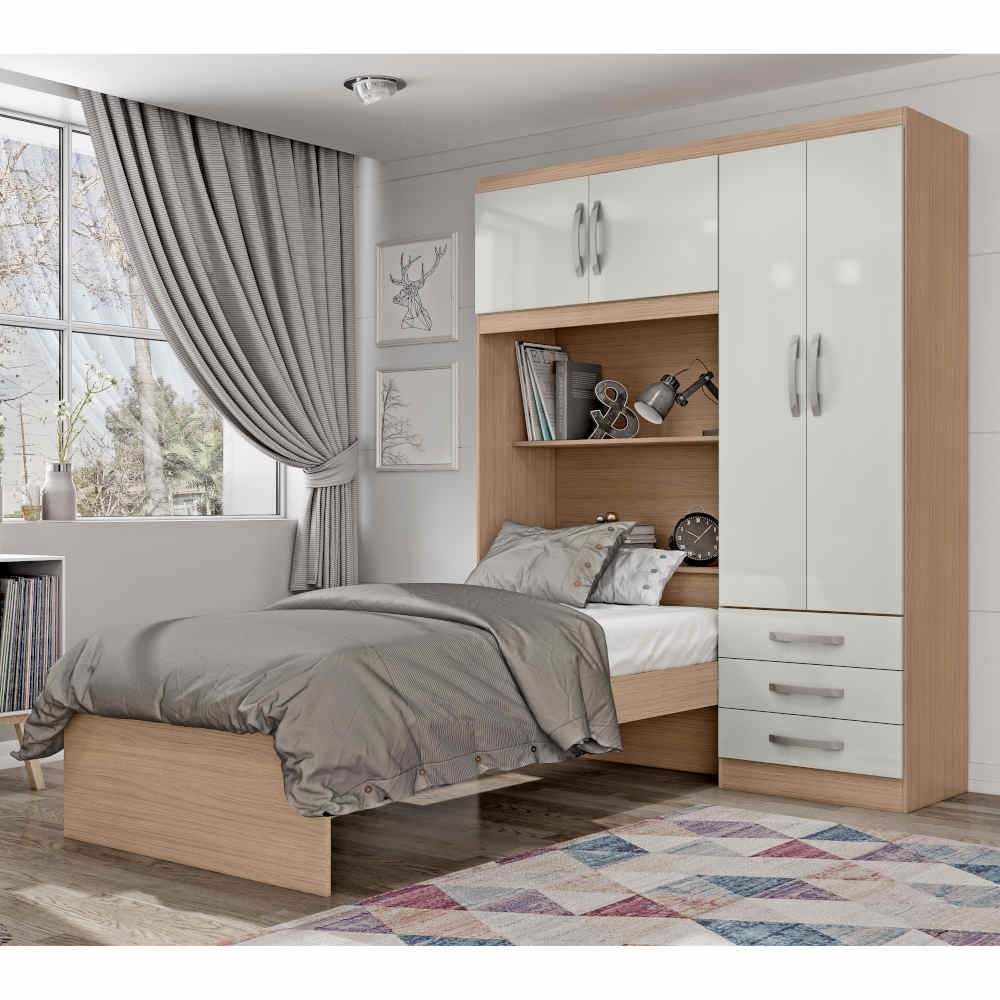Guarda-Roupa Solteiro com Cama 4 Portas e 3 Gavetas MX | Schumann