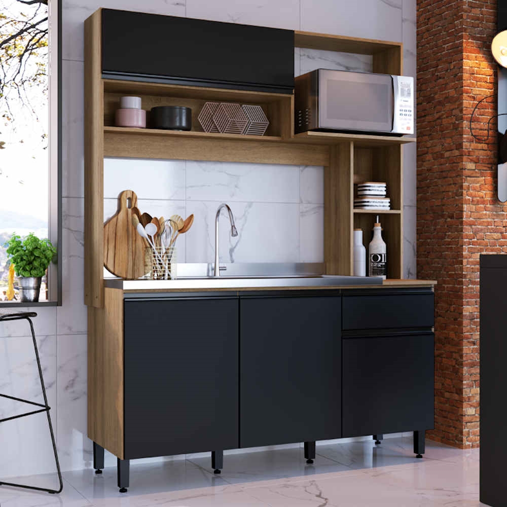 Cozinha compacta preta com pia - Disposição dos móveis