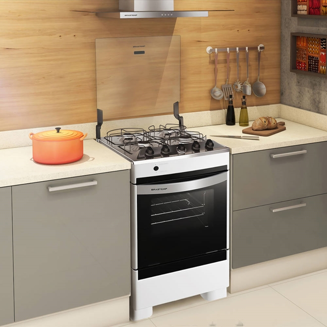 Fogão 4 Bocas Brastemp BFO4NAB Mesa de Inox Timer Bco | Schumann
