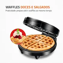 Máquina de Waffle Mondial Waffle Maker GW-01 com Chapas Antiaderentes Preto/Inox