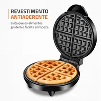 Máquina de Waffle Mondial Waffle Maker GW-01 com Chapas Antiaderentes Preto/Inox