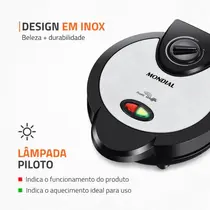 Máquina de Waffle Mondial Waffle Maker GW-01 com Chapas Antiaderentes Preto/Inox