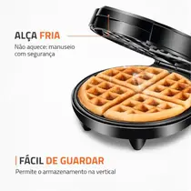 Máquina de Waffle Mondial Waffle Maker GW-01 com Chapas Antiaderentes Preto/Inox