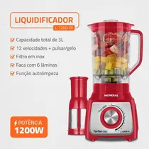 Conjunto Especial Mondial KT-111 com Batedeira e Liquidificador Vermelho/Inox