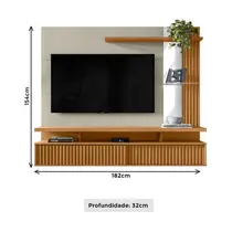 Painel Home para TV até 60 Polegadas 1,8m com Espelho e Ripado Linea Brasil Maragogi