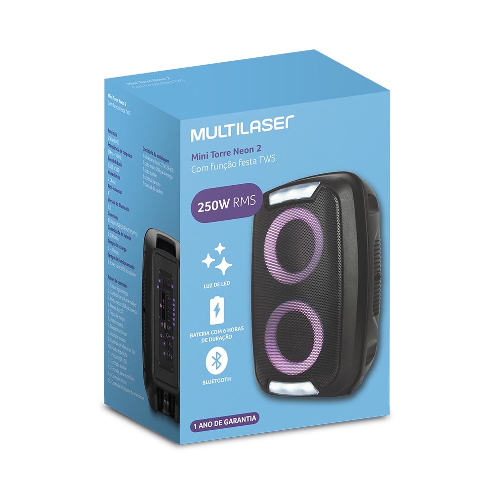 Caixa de Som Multilaser Neon 2 Double SP400 Preto Bivo Multisom