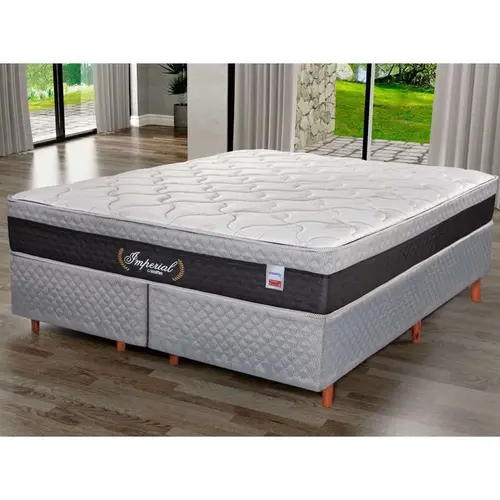 Cama Box Queen Cristalflex Imperial 158x198x61cm Molas Ensacadas - Preto/Cinza