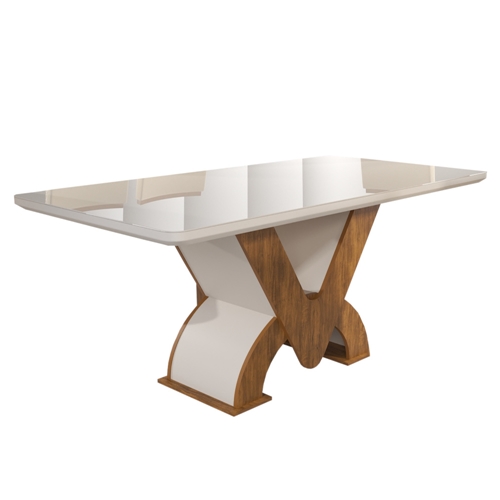 Conjunto Mesa de Jantar Áustria com Vidro e 6 Cadeiras