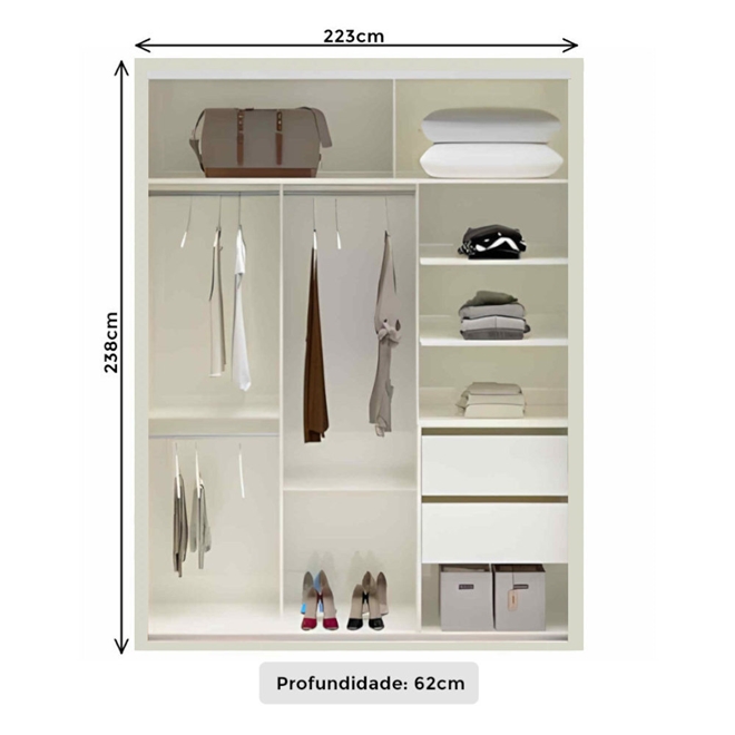 Guarda-Roupa Casal 2 Portas 2 Gavetas 100% MDF Dalla C | Schumann