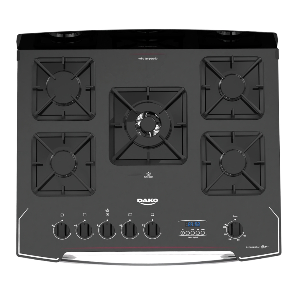 Fogão 5B Dako Diplomata Mesa Vidro Grill Elétrico Pret Schumann