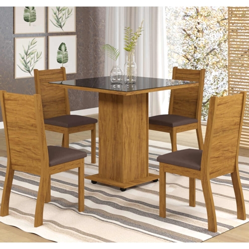 Conjunto Sala de Jantar Completa Mesa Tampo MDF 4 Cadeiras Imbuia Quick  Viero